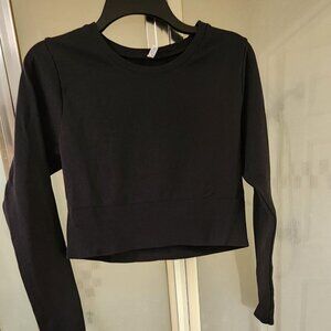 AERIE Cropped Long Sleeve Black Workout Top Size L